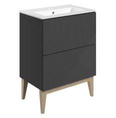 Tabo Bergamo Matt Graphite Grey Floor Standing 2 Drawer Basin Unit & Basin 615mm