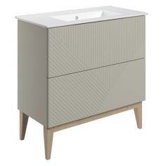 Tabo Bergamo Matt Oak Floor Standing 2 Drawer Basin Unit & Basin 815mm