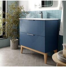 Tabo Bergamo Matt Smoke Blue Floor Standing 2 Drawer Basin Unit & Basin 815mm