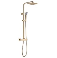 Tabo Brushed Brass Square Thermostatic Bar Mixer Shower with Riser Kit