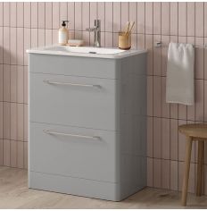 Tabo Florence Grey Gloss Floor Standing 2 Drawer Basin Unit & Basin with integrated lighting 610mm