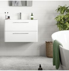 Tabo Florence White Gloss Wall Hung 2 Drawer Basin Unit & Basin with integrated lighting 810mm