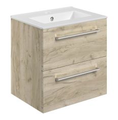 Tabo Modena Oak Wall Hung 2 Drawer Basin Unit & Basin 510mm