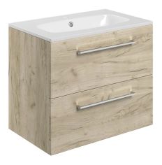 Tabo Modena Oak Wall Hung 2 Drawer Basin Unit & Basin 610mm