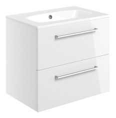 Tabo Modena White Gloss Wall Hung 2 Drawer Basin Unit & Basin 610mm