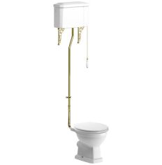 Tabo Primrose Brushed Brass High Level WC & Satin White Wood Effect Soft Close Seat