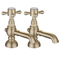 Tabo Stratford Brushed Brass Basin Pillar Taps