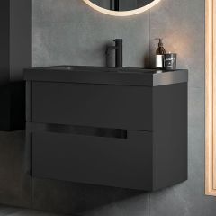 Tabo Roma Matt Black Wall Hung 2 Drawer Unit & Basin 605mm