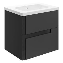 Tabo Roma Matt Black Wall Hung 2 Drawer Unit & White Basin 615mm