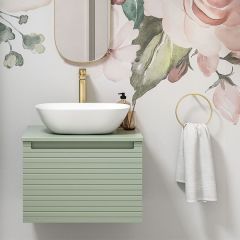 Tabo Rosina Matt Willow Green Wall Hung 1 Drawer Basin Unit & Worktop 600mm