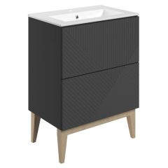 Tabo Bergamo Matt Graphite Grey Floor Standing 2 Drawer Basin Unit & Basin 615mm