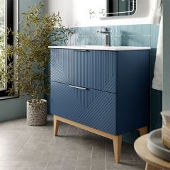 Tabo Bergamo Matt Smoke Blue Floor Standing 2 Drawer Basin Unit & Basin 815mm