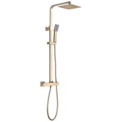 Tabo Brushed Brass Square Thermostatic Bar Mixer Shower with Riser Kit