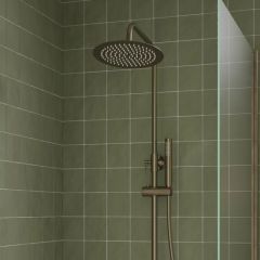 Tabo Brushed Bronze Round Thermostatic Bar Mixer Shower with Riser Kit