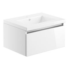 Tabo Delfina White Gloss Wall Hung 1 Drawer Basin Unit & Basin 615mm