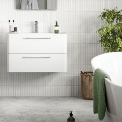 Tabo Florence White Gloss Wall Hung 2 Drawer Basin Unit & Basin with integrated lighting 810mm