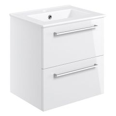 Tabo Modena White Gloss Wall Hung 2 Drawer Basin Unit & Basin 510mm