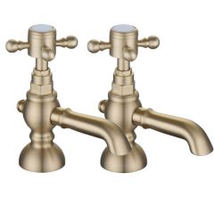 Tabo Stratford Brushed Brass Basin Pillar Taps