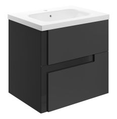 Tabo Roma Matt Black Wall Hung 2 Drawer Unit & White Basin 615mm