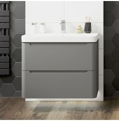 Tabo Magenta Matt Grey Wall Hung 2 Drawer Cloakroom Basin Unit