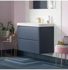 Tabo Magenta Matt Indigo Wall Hung 2 Drawer Cloakroom Basin Unit 