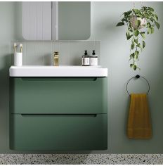 Tabo Magenta Matt Sage Green Wall Hung 2 Drawer Cloakroom Basin Unit