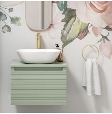 Tabo Rosina Matt Willow Green Wall Hung 1 Drawer Basin Unit & Worktop 600mm