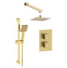 Tabo Brushed Brass Square Two Outlet Shower Valve with Handset & Overhead Kit