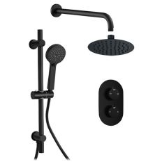 Tabo Matt Black Round Two Outlet Shower Valve with Handset & Overhead Kit