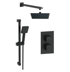 Tabo Matt Black Square Two Outlet Shower Valve with Handset & Overhead Kit