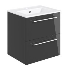 Tabo Modena Anthracite Gloss Wall Hung 2 Drawer Basin Unit & Basin 510mm