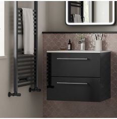 Tabo Modena Anthracite Gloss Wall Hung 2 Drawer Basin Unit & Basin 610mm