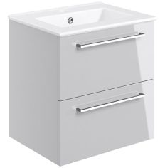 Tabo Modena Grey Gloss Wall Hung 2 Drawer Basin Unit & Basin 510mm