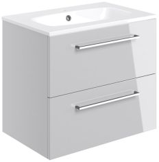 Tabo Modena Grey Gloss Wall Hung 2 Drawer Basin Unit & Basin 610mm