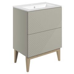 Tabo Bergamo Matt Oak Floor Standing 2 Drawer Basin Unit & Basin 615mm