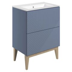 Tabo Bergamo Matt Smoke Blue Floor Standing 2 Drawer Basin Unit & Basin 615mm