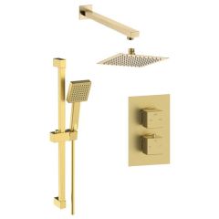 Tabo Brushed Brass Square Two Outlet Shower Valve with Handset & Overhead Kit