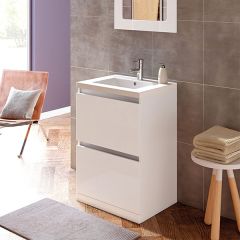 Tabo Delfina White Gloss Floor Standing 2 Drawer Basin Unit & Basin 615mm