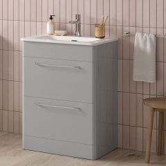 Tabo Florence Grey Gloss Floor Standing 2 Drawer Basin Unit & Basin with integrated lighting 610mm