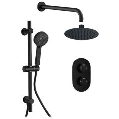 Tabo Matt Black Round Two Outlet Shower Valve with Handset & Overhead Kit