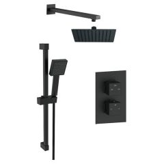 Tabo Matt Black Square Two Outlet Shower Valve with Handset & Overhead Kit