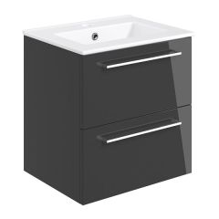 Tabo Modena Anthracite Gloss Wall Hung 2 Drawer Basin Unit & Basin 510mm