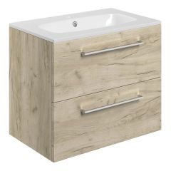 Tabo Modena Oak Wall Hung 2 Drawer Basin Unit & Basin 610mm