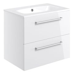 Tabo Modena White Gloss Wall Hung 2 Drawer Basin Unit & Basin 610mm