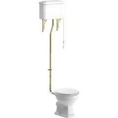 Tabo Primrose Brushed Brass High Level WC & Satin White Wood Effect Soft Close Seat