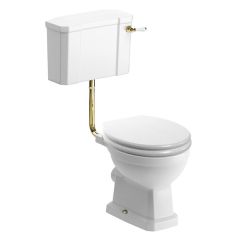 Tabo Primrose Brushed Brass Low Level WC & Satin White Wood Effect Soft Close Seat